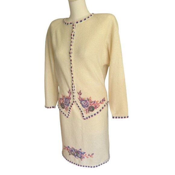 Vintage Honeybee 70% Lambswool Angora Blend Cardigan and Skirt Set Women's S - Picture 2 of 16